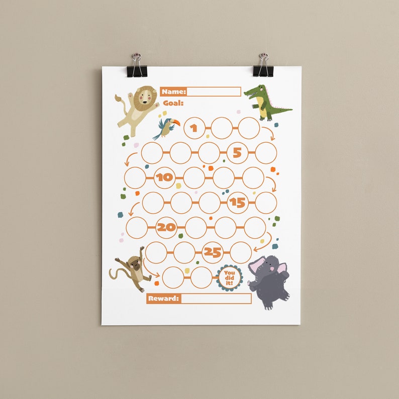 Zoo Animals Reward Chart for Kids, Simple Kids Reward Chart, Cute Zoo Chart Paper
