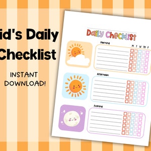 Lista di controllo giornaliera per bambini, Download istantaneo, Lista di controllo modificabile, Routine quotidiana, Grafico dei compiti, Grafico delle responsabilità, Routine per bambini