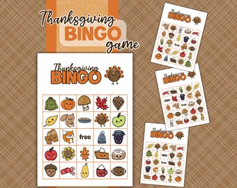 Thanksgiving Bingo Game, Thanksgiving Activity, Thanksgiving Family Game, Class Bingo, November Game, Kawaii Bingo, INSTANT DOWNLOAD