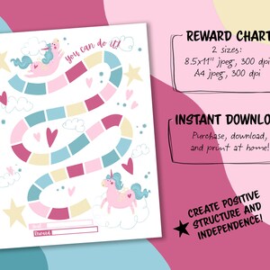 Unicorn Reward Chart For Kids, Simple Kids Reward Chart - INSTANT DOWNLOAD