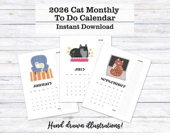 2026 Katze To Do Monatskalender (Instant Download)