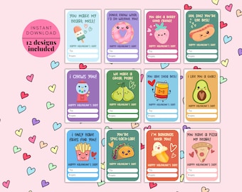 Essen Wortspiele Valentinstag Karten für Kinder, 12 süße Designs (digitaler Download)