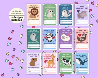 Cute Animal Puns Valentine Cards for Kids (Digital Download)