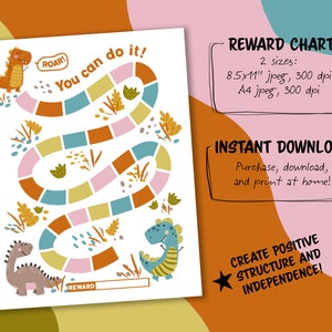 Dinosaur Reward Chart For Kids, Simple Kids Reward Chart - INSTANT DOWNLOAD