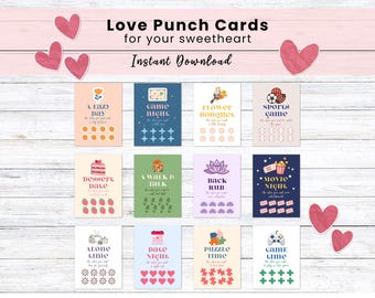 Printable Love Punch Cards for couples, Anniversary Gift, Valentines Day, Birthday Gift