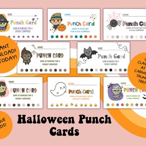 ハロウィーン パンチ カード、教室の報酬カード、トランク オア トリート賞品カード、秋祭りのパンチ カード、子供用報酬システム、即時ダウンロード