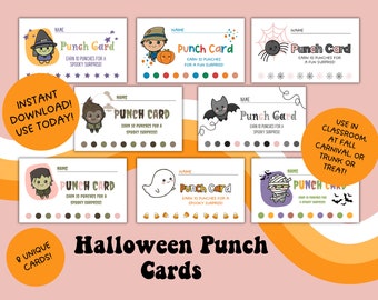 Halloween-Lochkarten, Preise für das Klassenzimmer (Instant Download)