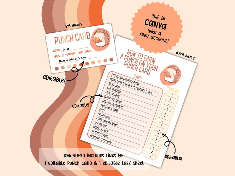 Editable Punch Card for Kids, Printable Punch Card, Printable Reward ...