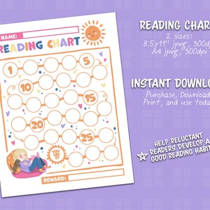 Cute Kid Reading Chart, Eenvoudige leeskaart voor kinderen, Afdrukbaar - INSTANT DOWNLOAD