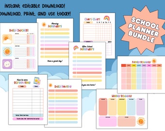 Kinder Planer Bundle: tägliche Checklist, Haushaltsplaner, Stundenplan (Digitaler Download)