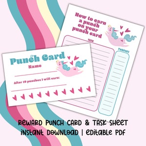 Editable Punch Card for Kids, Printable Punch Card, Printable Reward System, Classroom Reward System, Unicorn Reward Punch Card