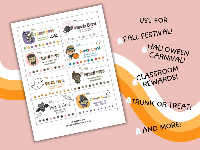 Halloween Punch Cards, Classroom Reward Cards, Trunk or Treat Prize ...
