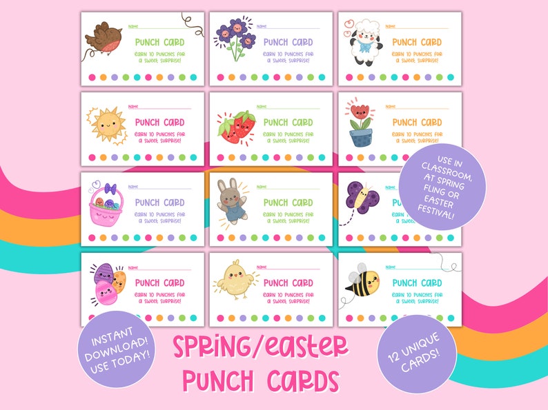 Easter Punch Cards, Spring Fling Punch Cards, Classroom Reward Cards, Easter Festival, Easter Egg Hunt Punch Cards, INSTANT DOWNLOAD image 1