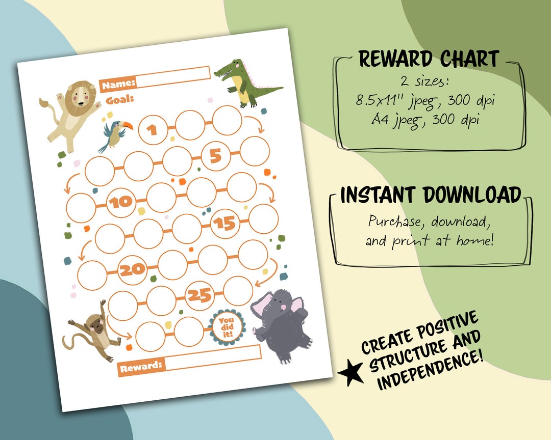 Zoo Animals Reward Chart for Kids, Simple Kids Reward Chart, Cute