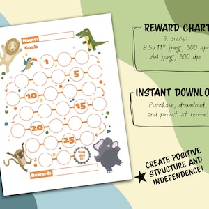Zoo Animals Reward Chart For Kids, Simple Kids Reward Chart, Cute Animal Chart - INSTANT DOWNLOAD