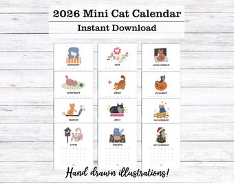 Mini Katze 2026 Kalender (Instant Download)