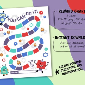 Robot Reward Chart For Kids, Simple Kids Reward Chart - INSTANT DOWNLOAD