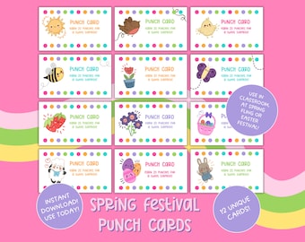 Spring Festival Punch Cards, Spring Fling Punch Cards, Classroom Reward Cards, Easter Festival, Easter Hunt Punch Cards, INSTANT DOWNLOAD
