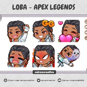 Chibi Loba Apex Legends Twitch Emotes Pack, Cute Loba Apex Legends Twitch Emotes, Emotes For Streamer, Discord Emoji by Cairoz Creative