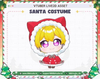 Christmas Santa Costume Chibi Outfit Vtuber Live2D Rigged Asset by 88 Studio