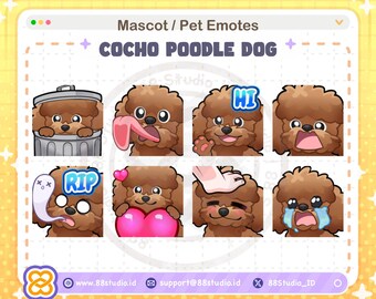 Choco Poodle Dog Emotes - Mascot Emotes Regular / Static Pet Twitch Emotes for Twitch, Discord, Youtube by 88 Studio