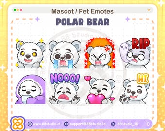 Polar Bear Emotes - Mascot Emotes Regular / Static Pet Twitch Emotes for Twitch, Discord, Youtube by 88 Studio