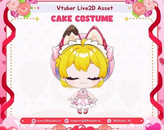 Strawberry Cake Outfit Valentine Theme Costume Chibi Vtuber Live2D Rigged Asset by 88 Studio