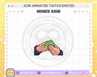 Emotes animados de Twitch de lluvia de dinero, emotes de Twitch de donación, emotes de Twitch de donación, emotes de Twitch chibi y lindos, animación - por 88 Studio