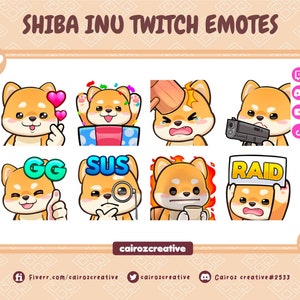 8x Shiba Inu Twitch Emotes, Cute Chibi Pet Animal Twitch Emotes, Doggo Twitch Emotes, Anime Twitch Emote, Discord Emoji - door Cairoz Creative