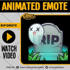Animated Rip Twitch Emotes, Tombstone Twitch Emotes, Ghost Twitch Emotes, Chibi and Cute Twitch Emotes, Discord Emoji - by Cairoz Creative