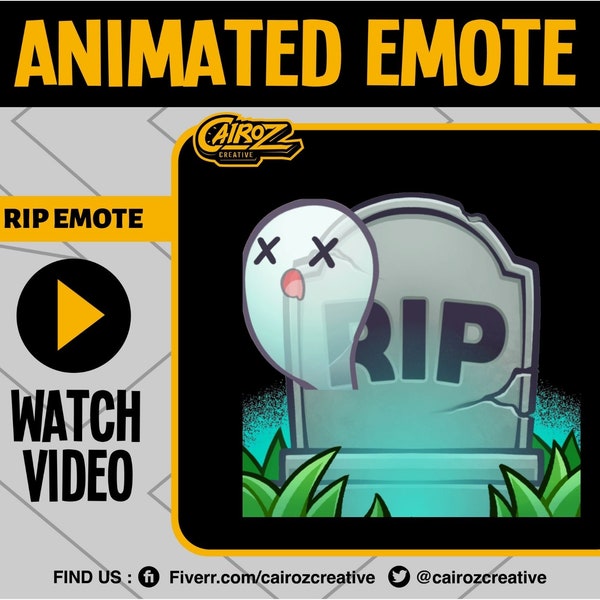 Animated Rip Twitch Emotes, Tombstone Twitch Emotes, Ghost Twitch Emotes, Chibi and Cute Twitch Emotes, Discord Emoji - by Cairoz Creative