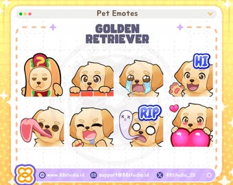 Golden Retriever Emotes - Mascot Emotes Regular / Static Pet Twitch Emotes for Twitch, Discord, Youtube by 88 Studio