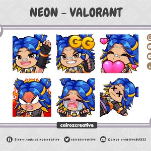 Neon Valorant Twitch Emotes, Chibi Neon Valorant Agent Twitch Emotes, Cute Neon Twitch Emotes, Anime Emote, Discord Emoji by Cairoz Creative
