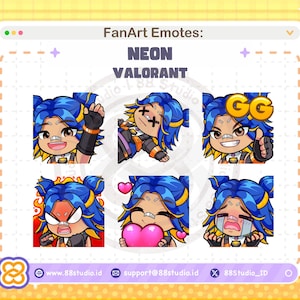 Neon Valorant Twitch Emotes: Chibi Anime Emojis (Digital Download)