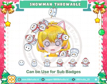 Chibi Snowman Christmas Throwable 2D Assets and Sub Badges for Vtuber Streamer