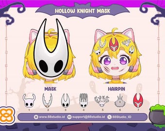 Hollow Knight Silksong Mask Assets Live2D Vtuber Badges Item Halloween - Knight | Hornet | King Pale |  White Lady | Grimm