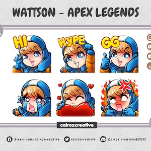 Wattson Apex Legends Twitch Emotes Pack, Chibi Wattson Apex Legends Twitch Emotes, Twitch Emotes For Streamer, Discord Emoji