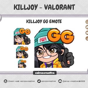 Killjoy Valorant GG Twitch Emote, Chibi Killjoy Valorant Twitch Emotes, Cute Killjoy Thumbs Up Twitch Emotes by Cairoz Creative