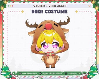 Baby Deer Costume Chibi Christmas Outfit Vtuber Live2D Rigged Asset by 88 Studio
