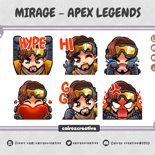 Chibi Mirage Apex Legends Twitch Emotes - 6 Emotes Packs von Cairoz Creative
