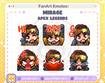 Chibi Mirage Apex Legends Émoticônes Twitch - 6 packs d'émoticônes par 88 Studio