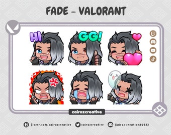 Fade Valorant Twitch Emotes, Chibi Fade Valorant Twitch Emotes, Cute Fade Twitch Emotes, Anime Emote, Discord Emoji by Cairoz Creative