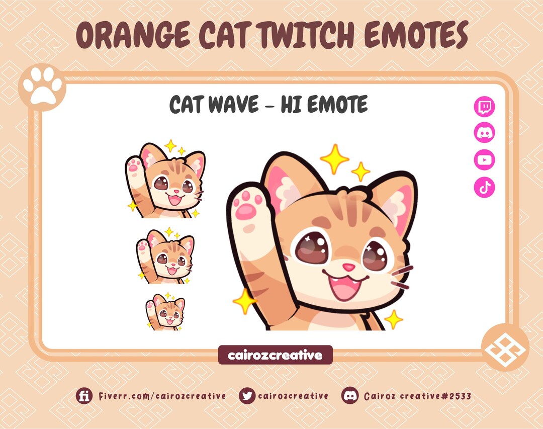 Hi Orange Cat Twitch Emotes, Cute Chibi Cat Twitch Emotes, Cute Waving ...