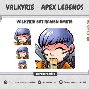Valkyrie Eat Ramen Emote, Chibi Valkyrie Apex Legends Twitch Emotes, Cute and Chibi Valkyrie Eat Noddle Twitch Emotes by Cairoz Creative