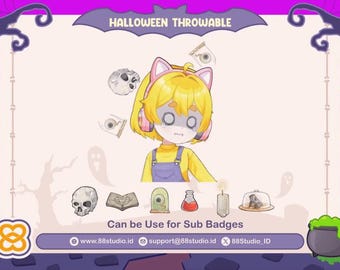 Halloween Throwable 2D Assets and Sub Badges Based on Spooky Background