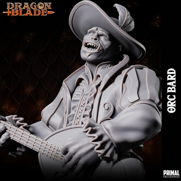 Orc Bard-Dragonblade-Primal Collectibles-3D Printed Resin RPG/Dungeons & Dragons/Dragonlance Miniature/Bust