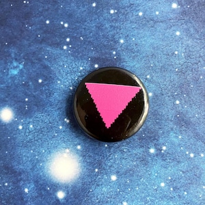 1” Pixel Pink Triangle Pinback Buttons | Gay Queer Pride Act Up Activism LGBTQ Resilience