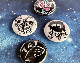 1” T4T Goth Pinback Buttons for Trans Love | Punk Indie Edition | Gay Emo Alt Tattoo 90s Aesthetic