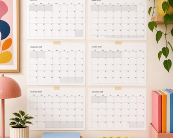 Calendario mensile minimalista da luglio 2026 a dicembre 2026 - Modello Canva / Agenda mensile semplice in bianco e nero, stampabile in PDF e digitale