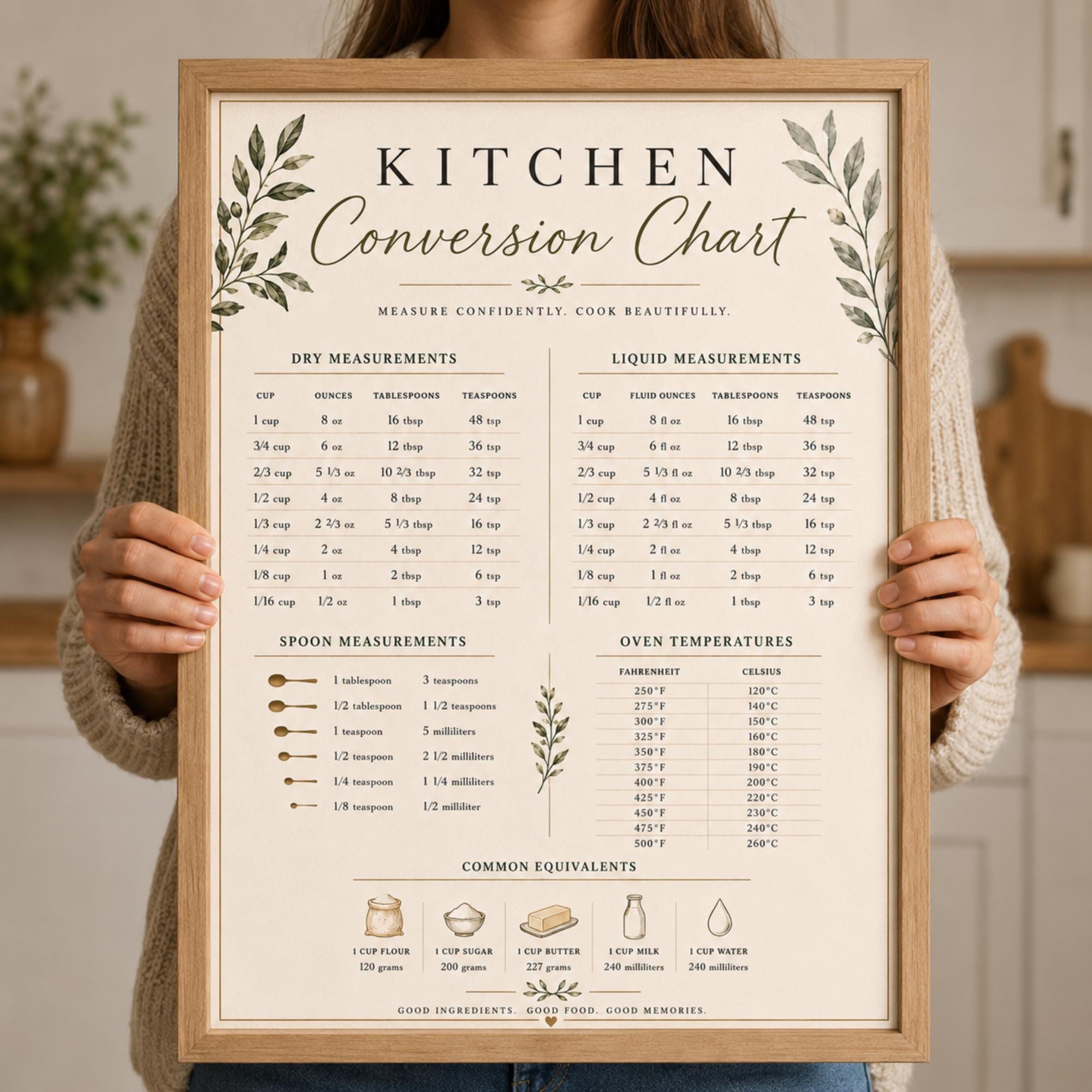 Kitchen Conversion Chart Printable | Farmhouse Kitchen Wall Art ...